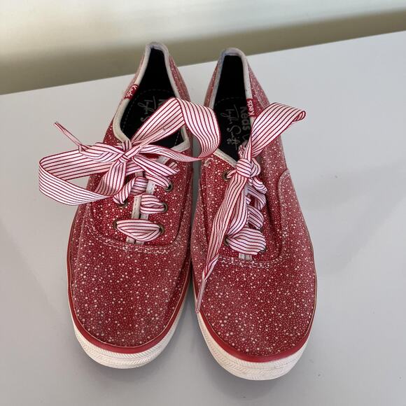 Keds Taylor Swift Shoes Womens Size 7.5 Red Speckle Canvas Ribbon Laces WF48680M - Picture 1 of 10